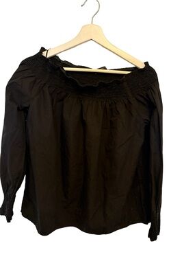 Zara Black Off-Shoulder Smocked Blouse